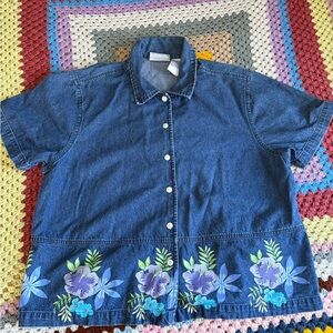 Blue and Purple Floral Erika & Co. Denim Shirt Size XL